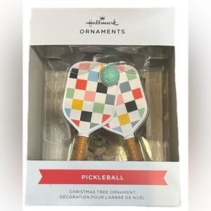 Hallmark Pickleball Ornament - White Paddle with Multicolor Check NEW